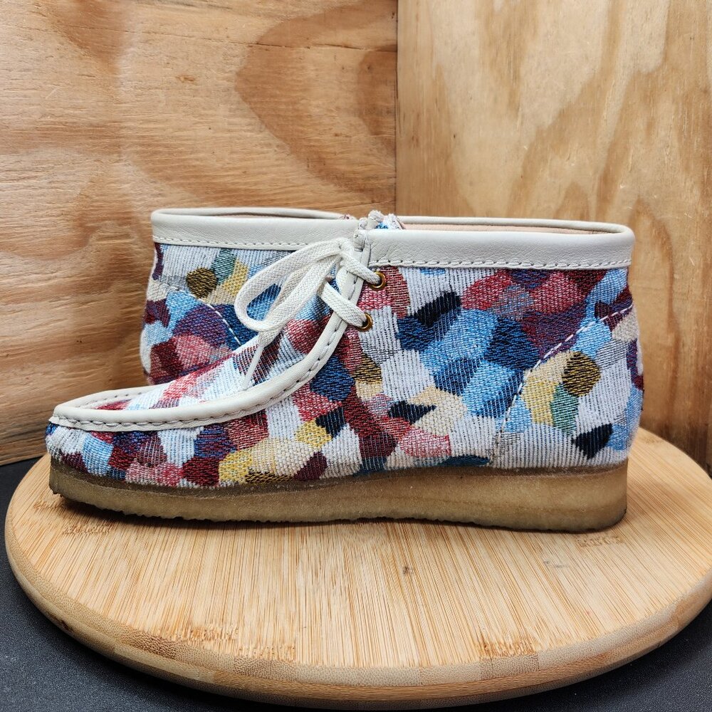 Clarks Originals Wallabee Patchwork Woven Fabric Ankle Boots - Picture 9 of 11